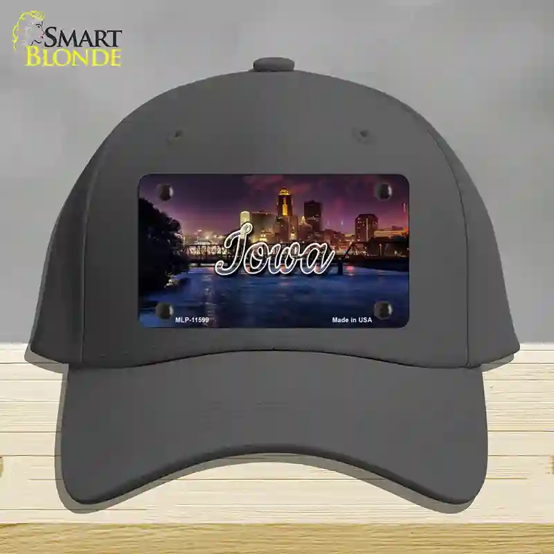 HAT04-MLP-11599 Iowa Bridge City Lights State Novelty License Plate Hat, Cotton - Charcoal