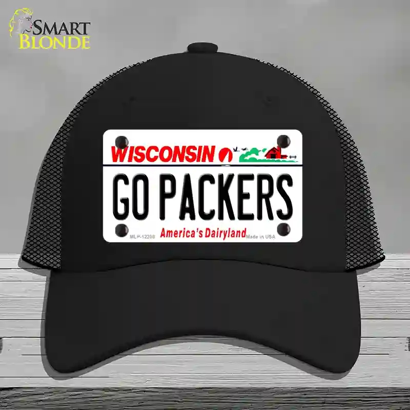 HAT01-MLP-12208 Go Packers Wisconsin Novelty License Plate Hat, Mesh - Black