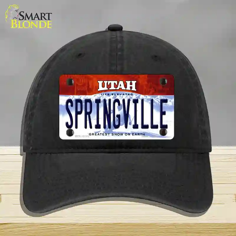 HAT07-MLP-10193 Springville Utah Novelty License Plate Hat, Unconstructed Cotton - Black