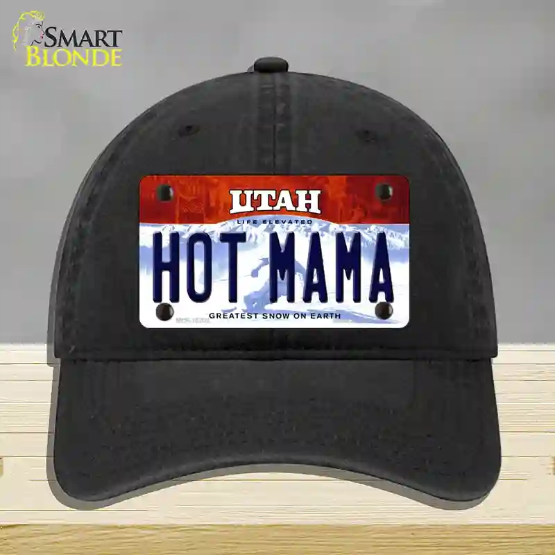HAT07-MLP-10208 Hot Mama Utah Novelty License Plate Hat, Unconstructed Cotton - Black
