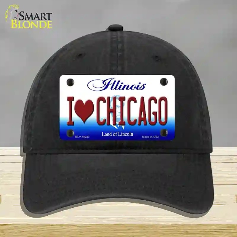 HAT07-MLP-10283 I Love Chicago Illinois Novelty License Plate Hat, Unconstructed Cotton - Black