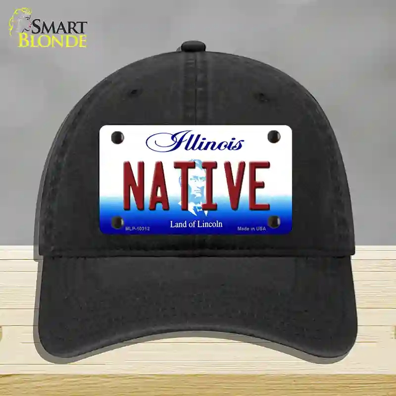 HAT07-MLP-10312 Native Illinois Novelty License Plate Hat, Unconstructed Cotton - Black