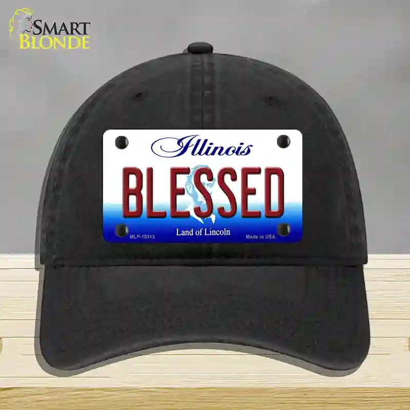 HAT07-MLP-10313 Blessed Illinois Novelty License Plate Hat, Unconstructed Cotton - Black