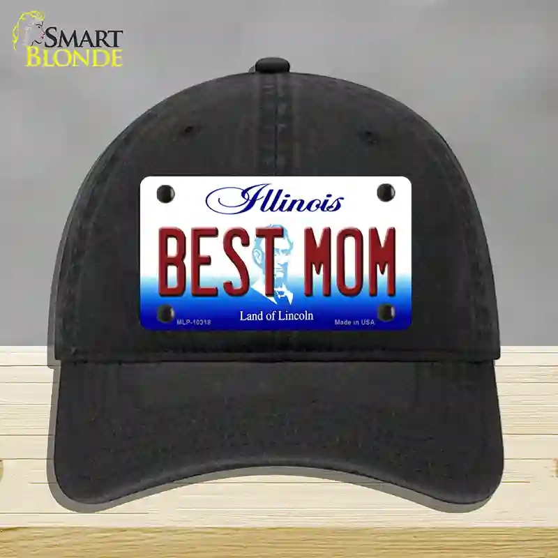 HAT07-MLP-10318 Best Mom Illinois Novelty License Plate Hat, Unconstructed Cotton - Black