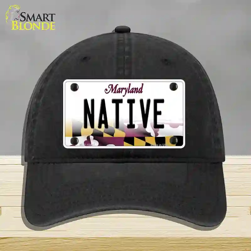 HAT07-MLP-10497 Native Maryland Novelty License Plate Hat, Unconstructed Cotton - Black