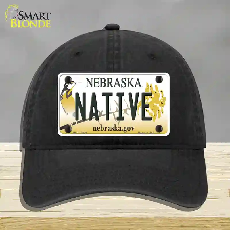 HAT07-MLP-10599 Native Nebraska Novelty License Plate Hat, Unconstructed Cotton - Black