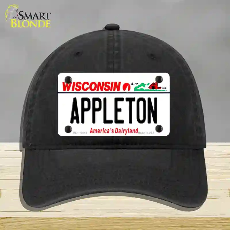 HAT07-MLP-10614 Appleton Wisconsin Novelty License Plate Hat, Unconstructed Cotton - Black