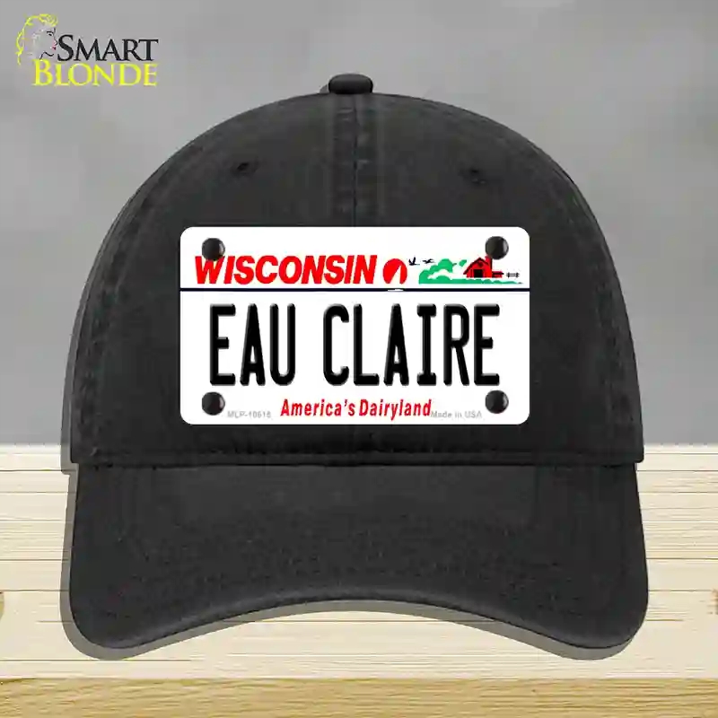 HAT07-MLP-10615 Eau Claire Wisconsin Novelty License Plate Hat, Unconstructed Cotton - Black