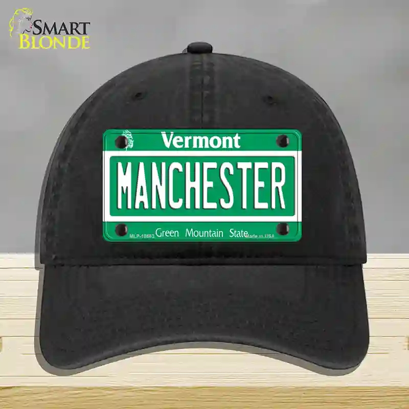 HAT07-MLP-10663 Manchester Vermont Novelty License Plate Hat, Unconstructed Cotton - Black