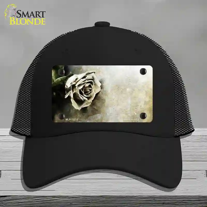 HAT01-MLP-12215 Black & White Rose Novelty License Plate Hat, Mesh - Black