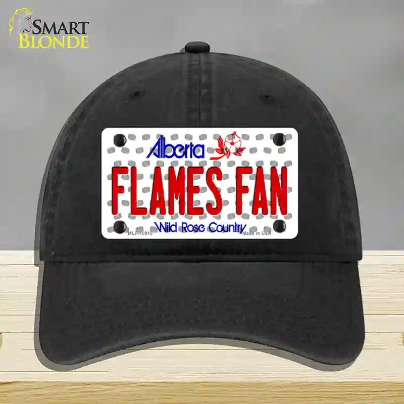 HAT07-MLP-10818 Flames Fan Alberta Novelty License Plate Hat, Unconstructed Cotton - Black