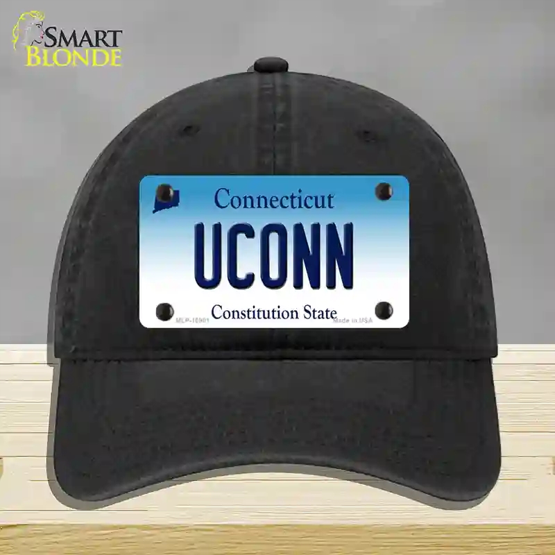 HAT07-MLP-10901 UConn Connecticut Novelty License Plate Hat, Unconstructed Cotton - Black