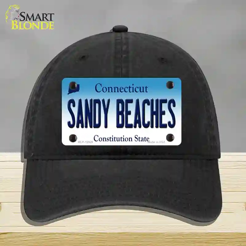 HAT07-MLP-10929 Sandy Beaches Connecticut Novelty License Plate Hat, Unconstructed Cotton - Black