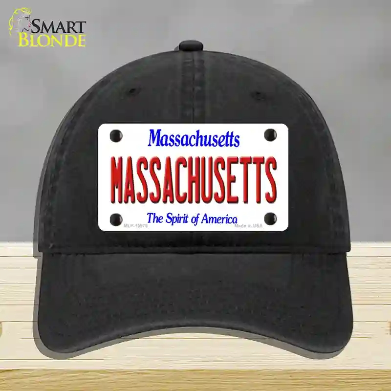 HAT07-MLP-10978 Massachusetts State Novelty License Plate Hat, Unconstructed Cotton - Black