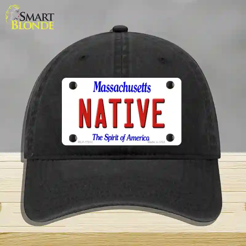 HAT07-MLP-11010 Native Massachusetts Novelty License Plate Hat, Unconstructed Cotton - Black