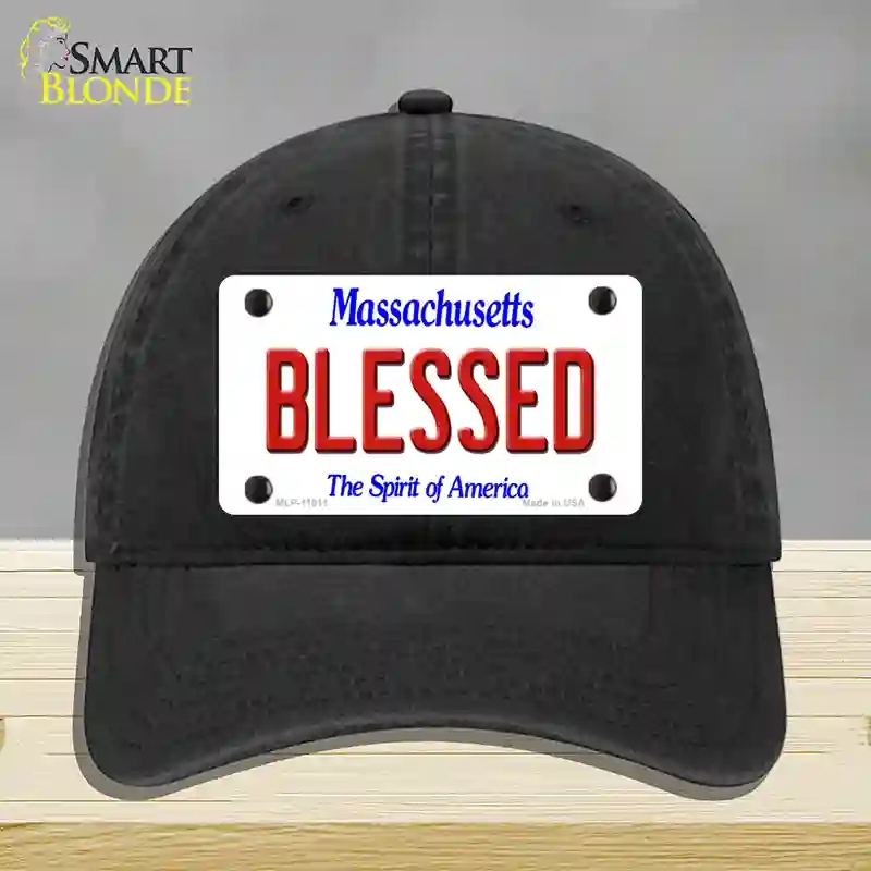 HAT07-MLP-11011 Blessed Massachusetts Novelty License Plate Hat, Unconstructed Cotton - Black