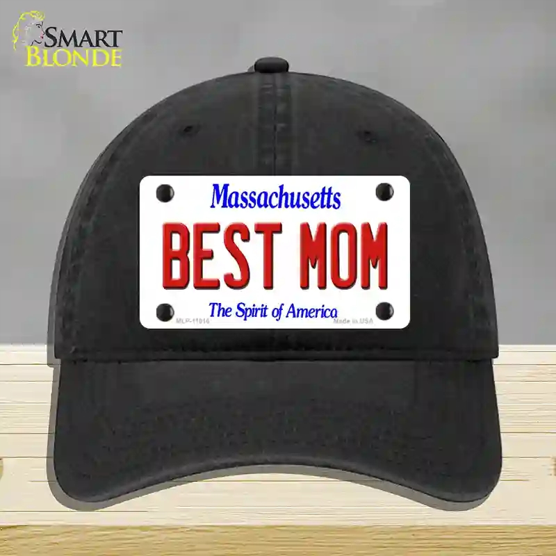 HAT07-MLP-11016 Best Mom Massachusetts Novelty License Plate Hat, Unconstructed Cotton - Black