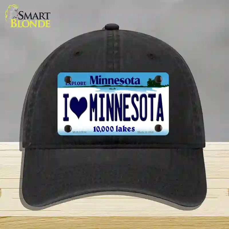 HAT07-MLP-11034 I Love Minnesota Novelty License Plate Hat, Unconstructed Cotton - Black