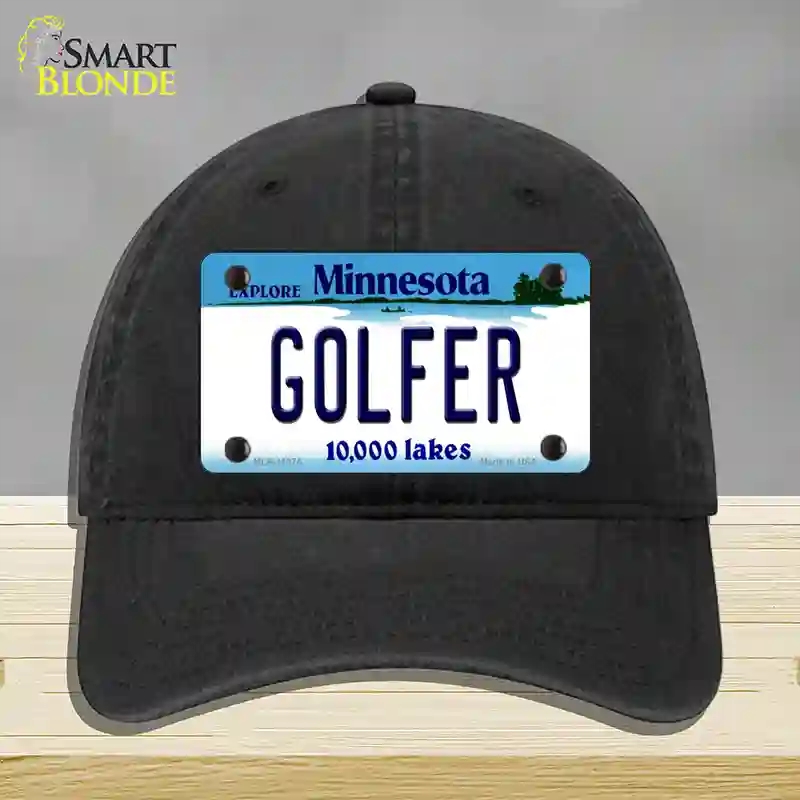 HAT07-MLP-11075 Golfer Minnesota State Novelty License Plate Hat, Unconstructed Cotton - Black