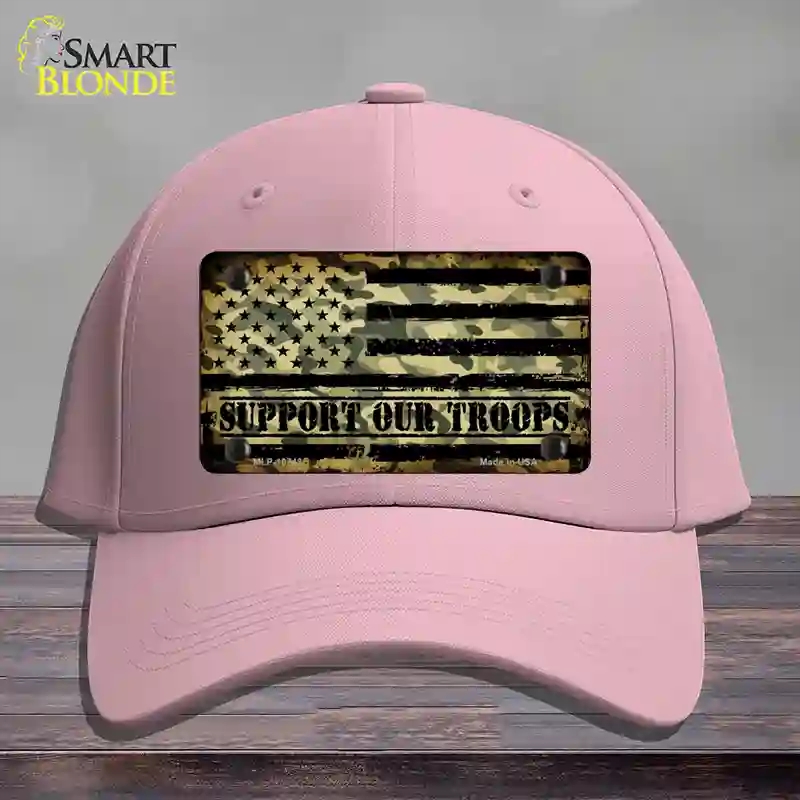 HAT05-MLP-10743 Camo American Flag Support Troops Novelty License Plate Hat, Cotton - Pink