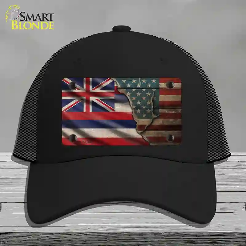 HAT01-MLP-12390 Hawaii & American Flag Novelty License Plate Hat, Mesh - Black