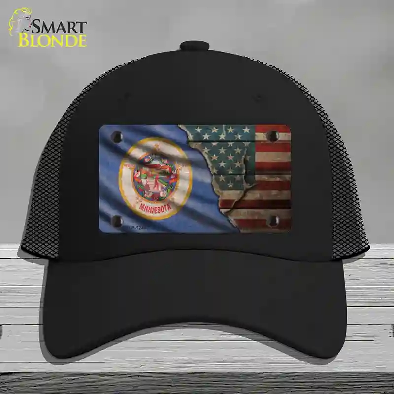 HAT01-MLP-12402 Minnesota & American Flag Novelty License Plate Hat, Mesh - Black