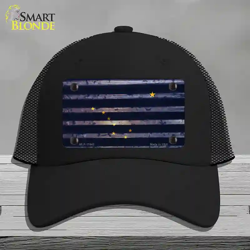 HAT01-MLP-11943 Alaska Corrugated Flag Novelty License Plate Hat, Mesh - Black