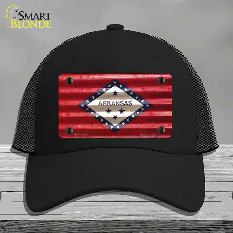 HAT01-MLP-11945 Arkansas Corrugated Flag Novelty License Plate Hat, Mesh - Black