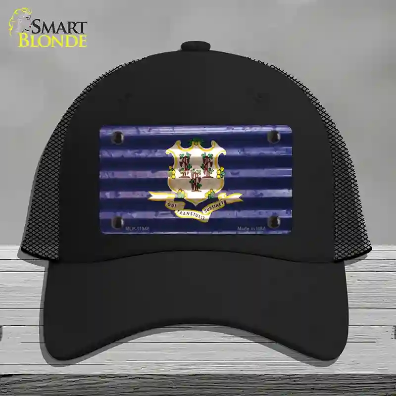 HAT01-MLP-11948 Connecticut Corrugated Flag Novelty License Plate Hat, Mesh - Black