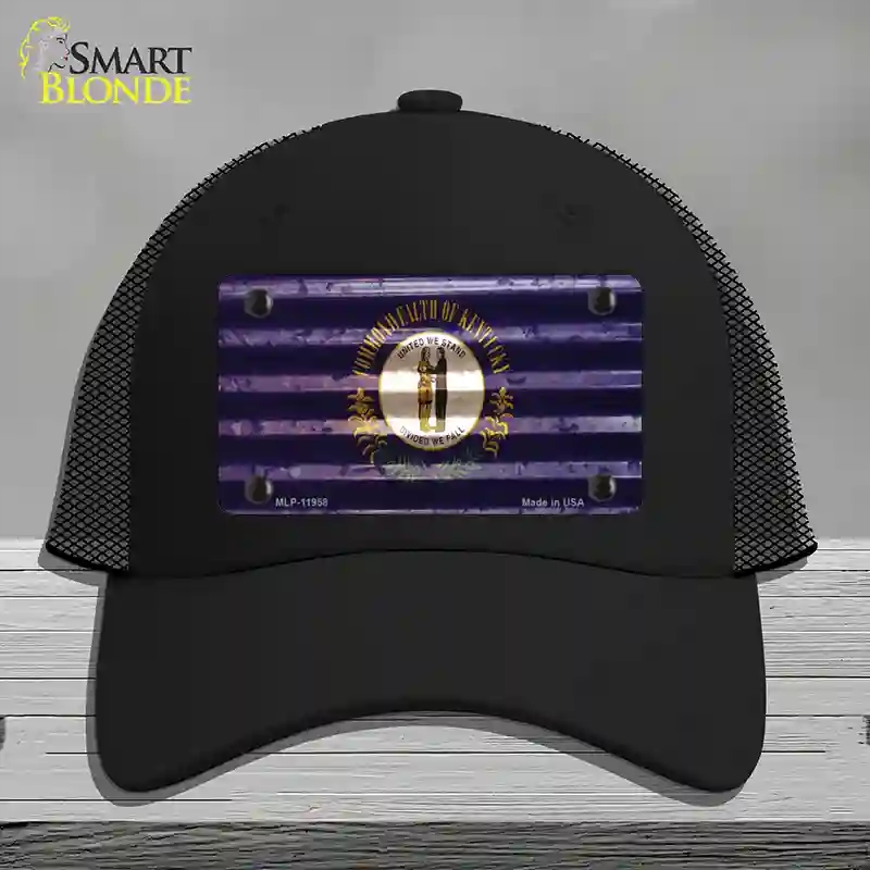 HAT01-MLP-11958 Kentucky Corrugated Flag Novelty License Plate Hat, Mesh - Black
