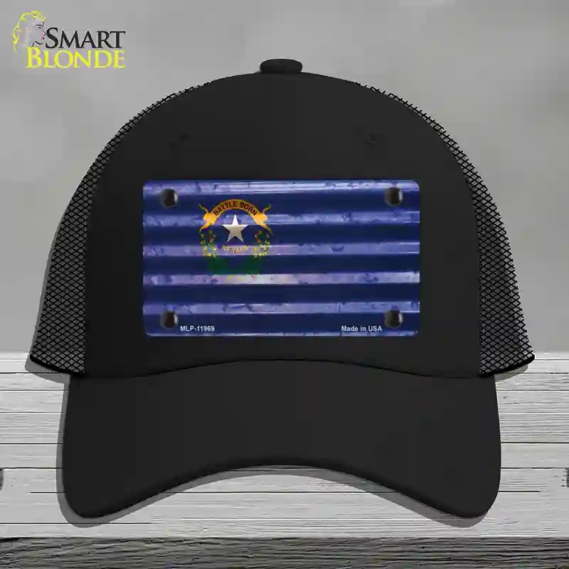 HAT01-MLP-11969 Nevada Corrugated Flag Novelty License Plate Hat, Mesh - Black