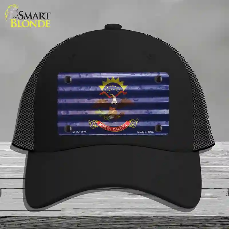HAT01-MLP-11975 North Dakota Corrugated Flag Novelty License Plate Hat, Mesh - Black