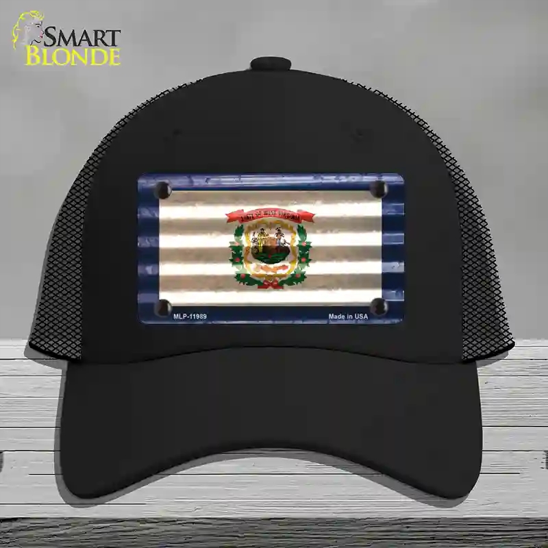 HAT01-MLP-11989 West Virginia Corrugated Flag Novelty License Plate Hat, Mesh - Black