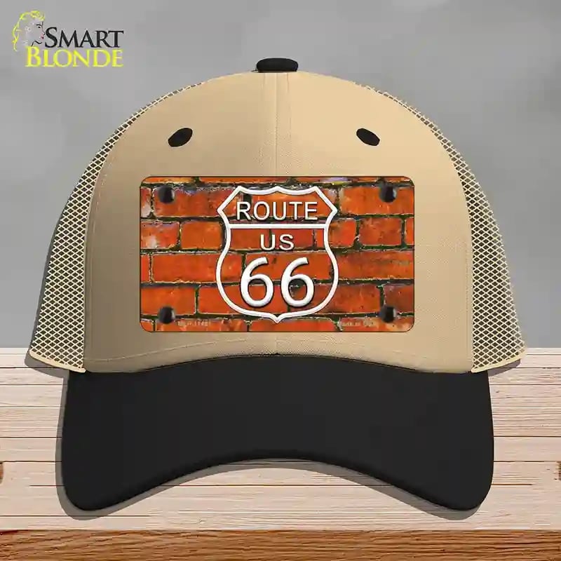 HAT02-MLP-11461 Route 66 Orange Brick Wall Novelty License Plate Hat, Mesh - Khaki & Black