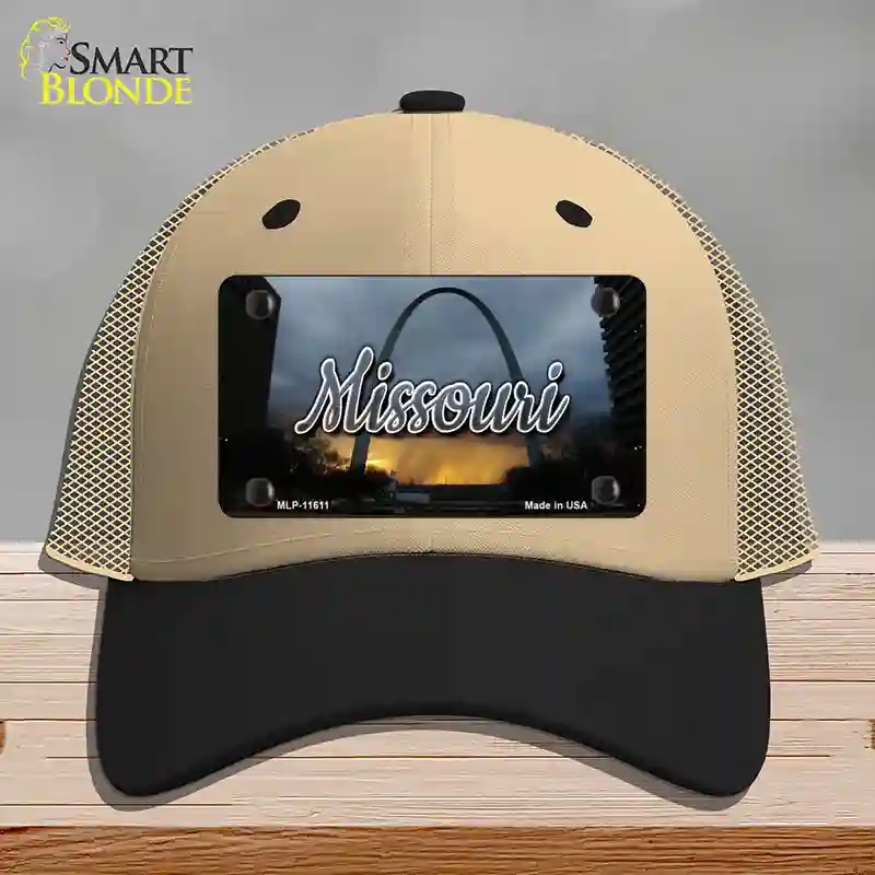 HAT02-MLP-11611 Missouri Gateway Arch State Novelty License Plate Hat, Mesh - Khaki & Black