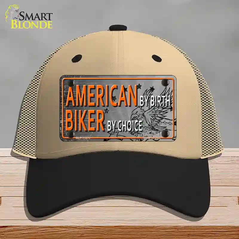 HAT02-MLP-11673 American Biker Novelty License Plate Hat, Mesh - Khaki & Black