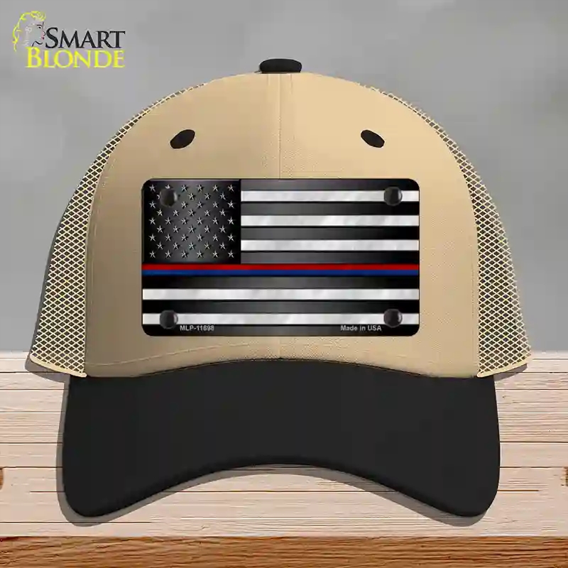 HAT02-MLP-11698 First Responder American Flag Novelty License Plate Hat, Mesh - Khaki & Black