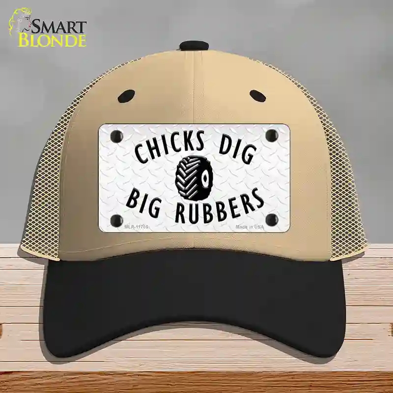 HAT02-MLP-11705 Chicks Dig Big Rubbers Novelty License Plate Hat, Mesh - Khaki & Black