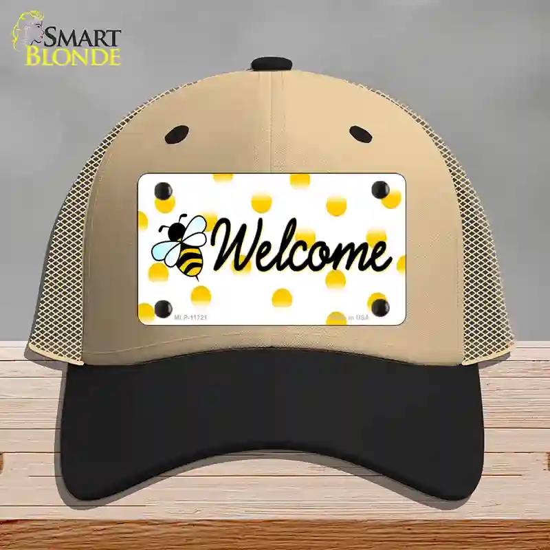 HAT02-MLP-11721 Welcome Bee Novelty License Plate Hat, Mesh - Khaki & Black