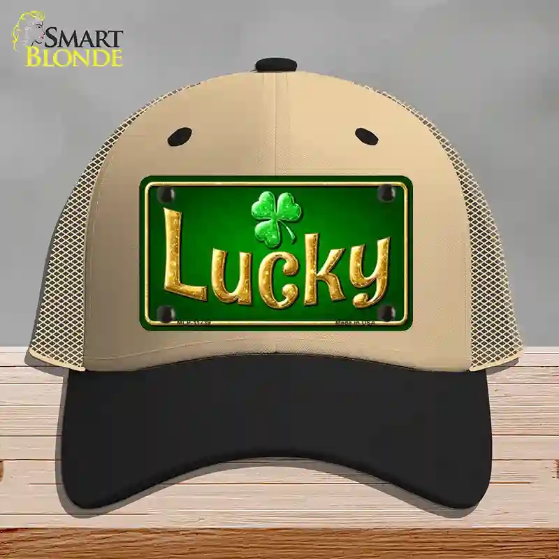 HAT02-MLP-11739 Lucky Irish Novelty License Plate Hat, Mesh - Khaki & Black