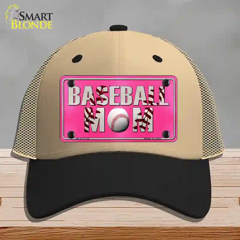HAT02-MLP-1174 Baseball Mom Novelty License Plate Hat, Mesh - Khaki & Black