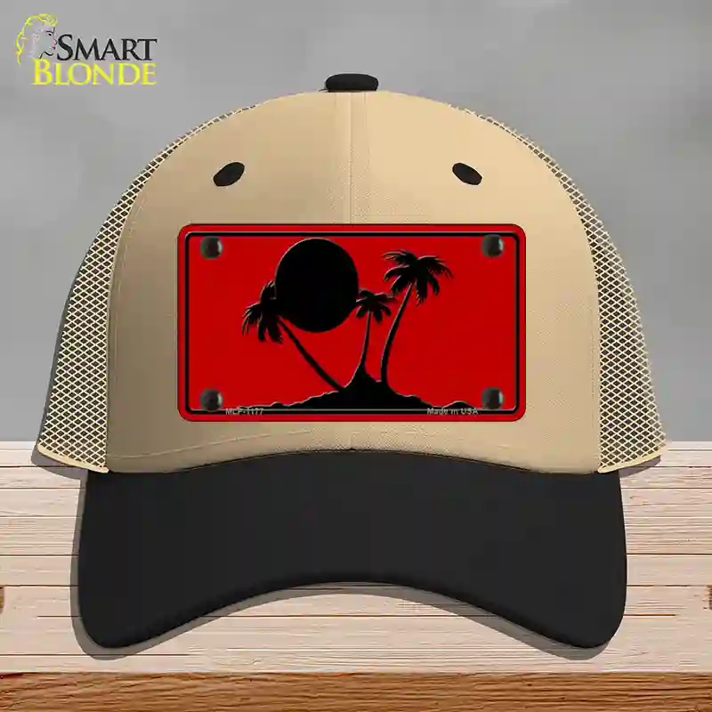 HAT02-MLP-1177 Island Palms Novelty License Plate Hat, Mesh - Khaki & Black
