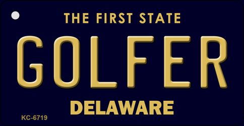 KC-6719 1.5 x 3 in. Golfer Delaware State License Plate Key Chain