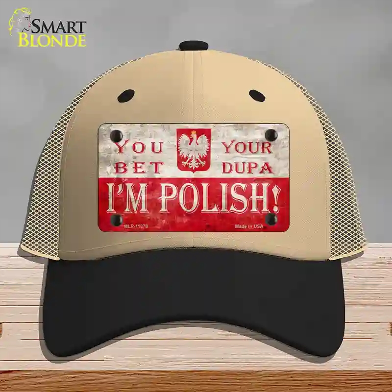 HAT02-MLP-11878 Im Polish Novelty License Plate Hat, Mesh - Khaki & Black