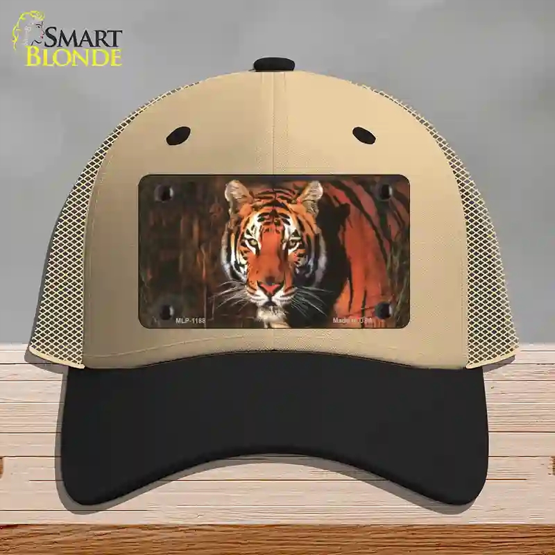 HAT02-MLP-1188 Tiger Novelty License Plate Hat, Mesh - Khaki & Black