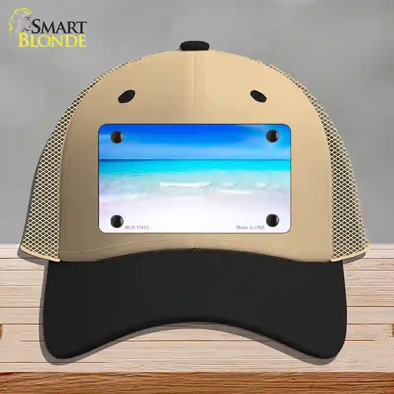 HAT02-MLP-11912 Beach Scene Novelty License Plate Hat, Mesh - Khaki & Black