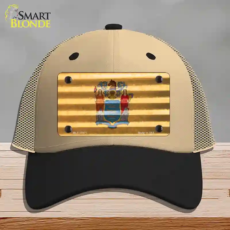 HAT02-MLP-11971   Jersey Corrugated Flag Novelty License Plate Hat, Mesh - Khaki & Black