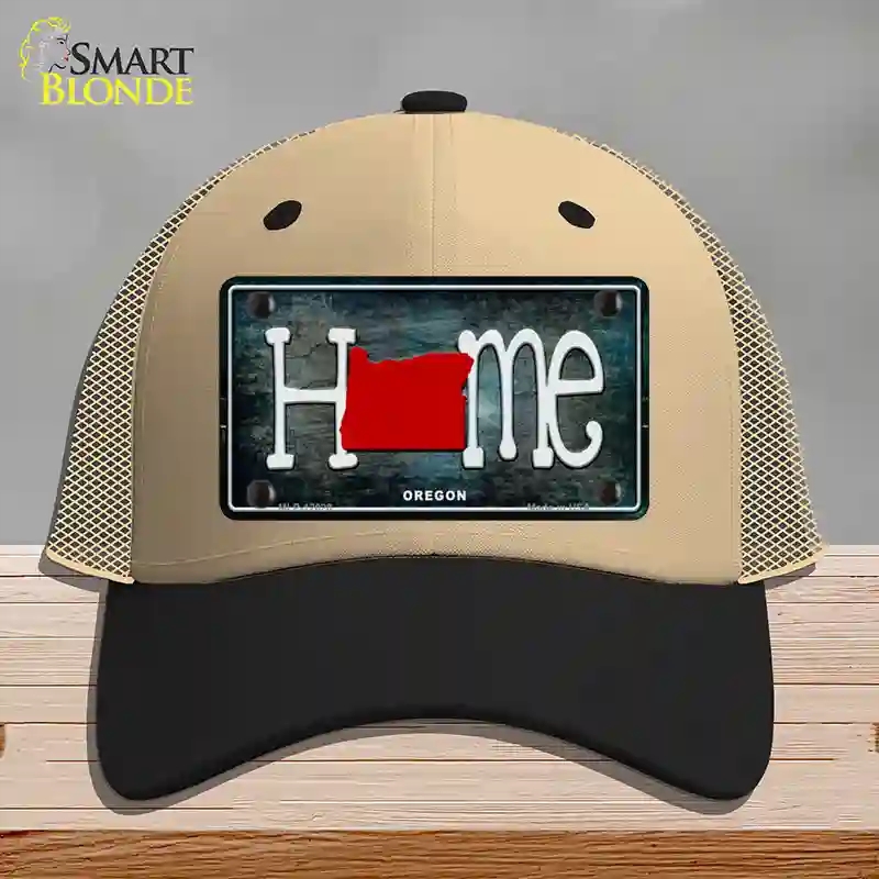 HAT02-MLP-12028 Oregon Home State Outline Novelty License Plate Hat, Mesh - Khaki & Black