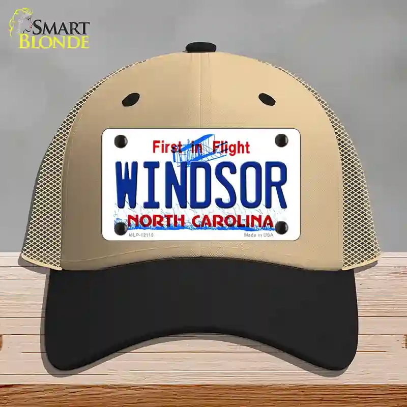 HAT02-MLP-12115 Windsor North Carolina State Novelty License Plate Hat, Mesh - Khaki & Black