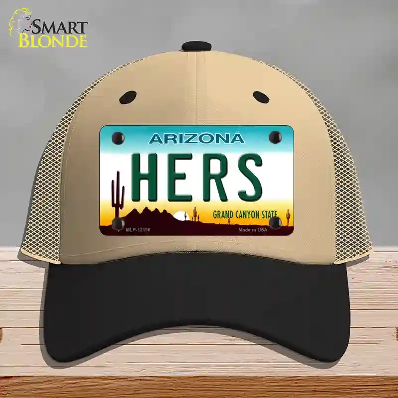 HAT02-MLP-12180 Hers Arizona Novelty License Plate Hat, Mesh - Khaki & Black